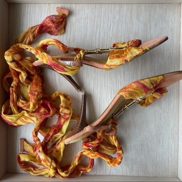 Nine West Jennica orange and yellow lace up heel sandal size 5.5 - Picture 3 of 15